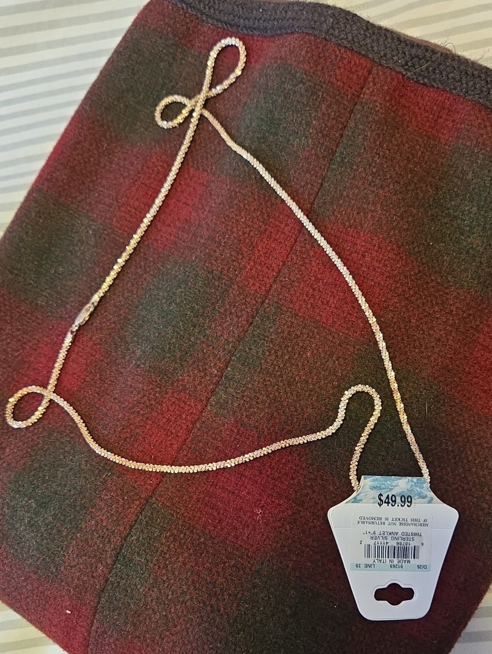 Sterling silver(unisex) 9 in anklet .Made in Italy